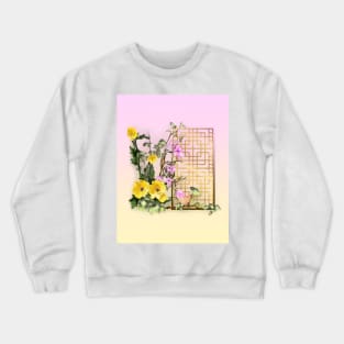 Yellow sumiE watercolor flowers with a chinese lattice Crewneck Sweatshirt